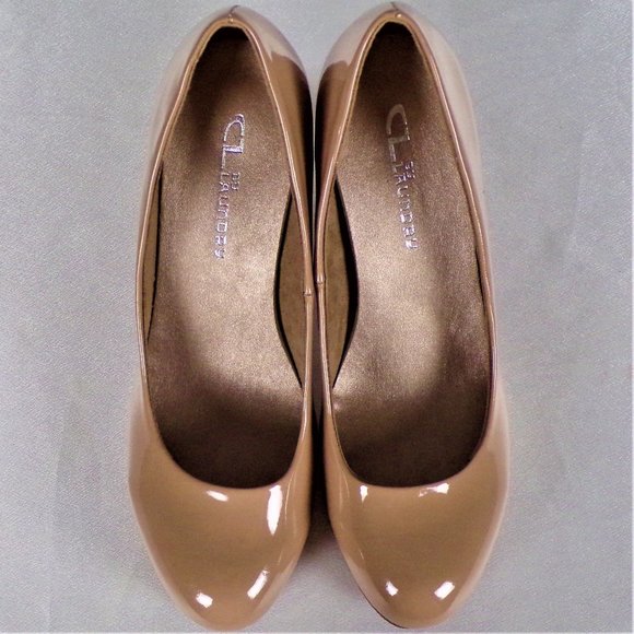 CL BY LAUNDRY size 8.5 nude/taupe faux-patent-leather high-heel pumps all synth. - Picture 11 of 16